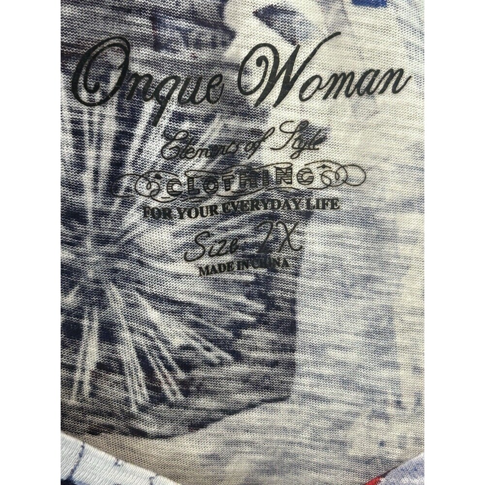Unique Woman 2X Patriotic Stars Graphic Tunic T-Shirt V-Neck Rhinestone Button - Picture 10 of 16